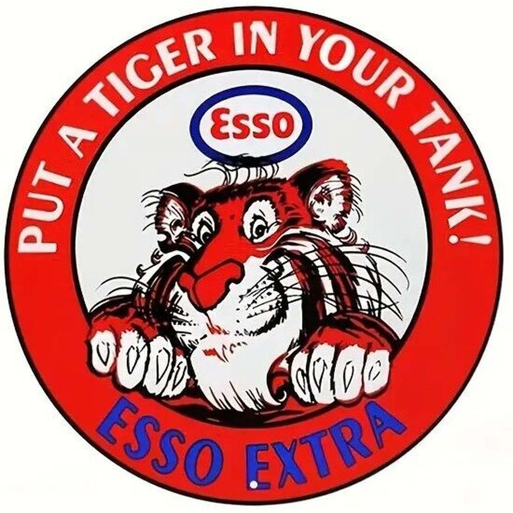 Esso Gasoline Put A Tiger In Your Tank Novelty Metal Sign 8 inch Circle Style Your Walls